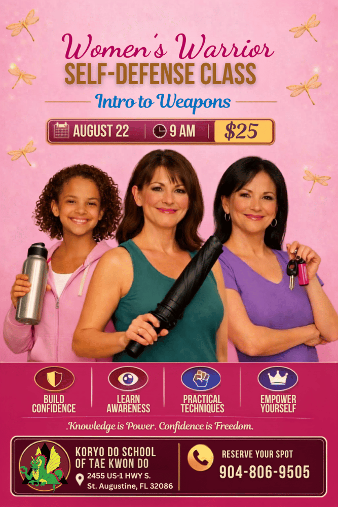 Women's Warrior Self Defense Class Flyer - Intro to Weapons (2026)